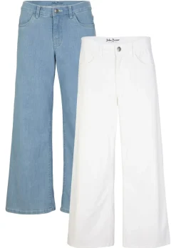 bonprix bonprix Vaqueros>Cómodos vaqueros elásticos de corte capri (2 unidades) Denim azul hielo-blanco