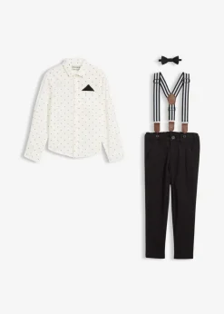 Niños bonprix bonprix Conjunto de camisa de manga larga, pantalón elástico, tirantes y pajarita (4 piezas)