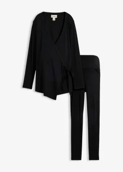 bonprix bonprix Premamá>Conjunto de camiseta cruzada premamá con cómodos leggings (2 piezas) Negro