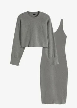 bonprix bonprix Vestidos>Conjunto de vestido de punto (2 piezas) Gris jaspeado