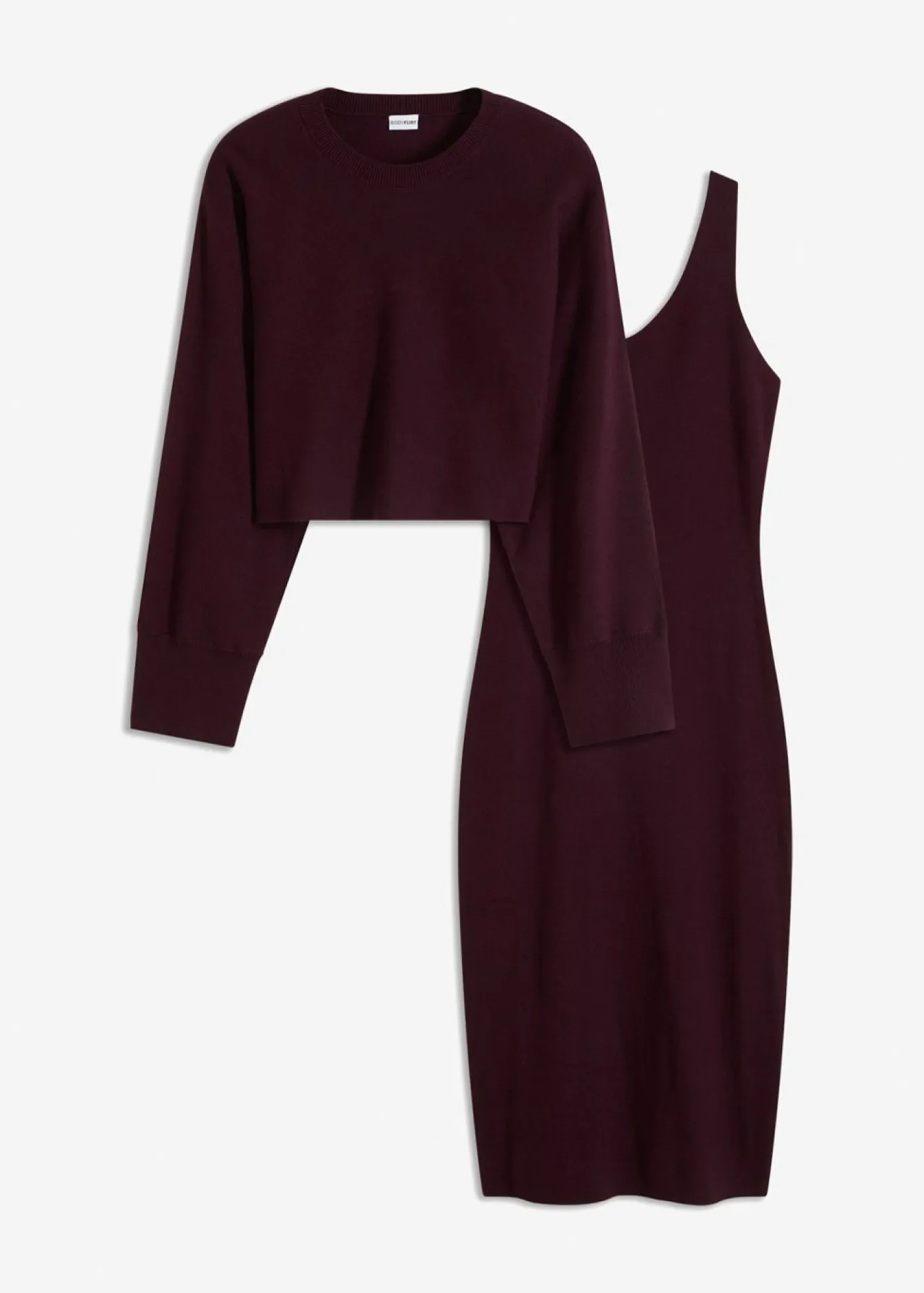 bonprix bonprix Vestidos>Conjunto de vestido de punto (2 piezas) rojo burdeos