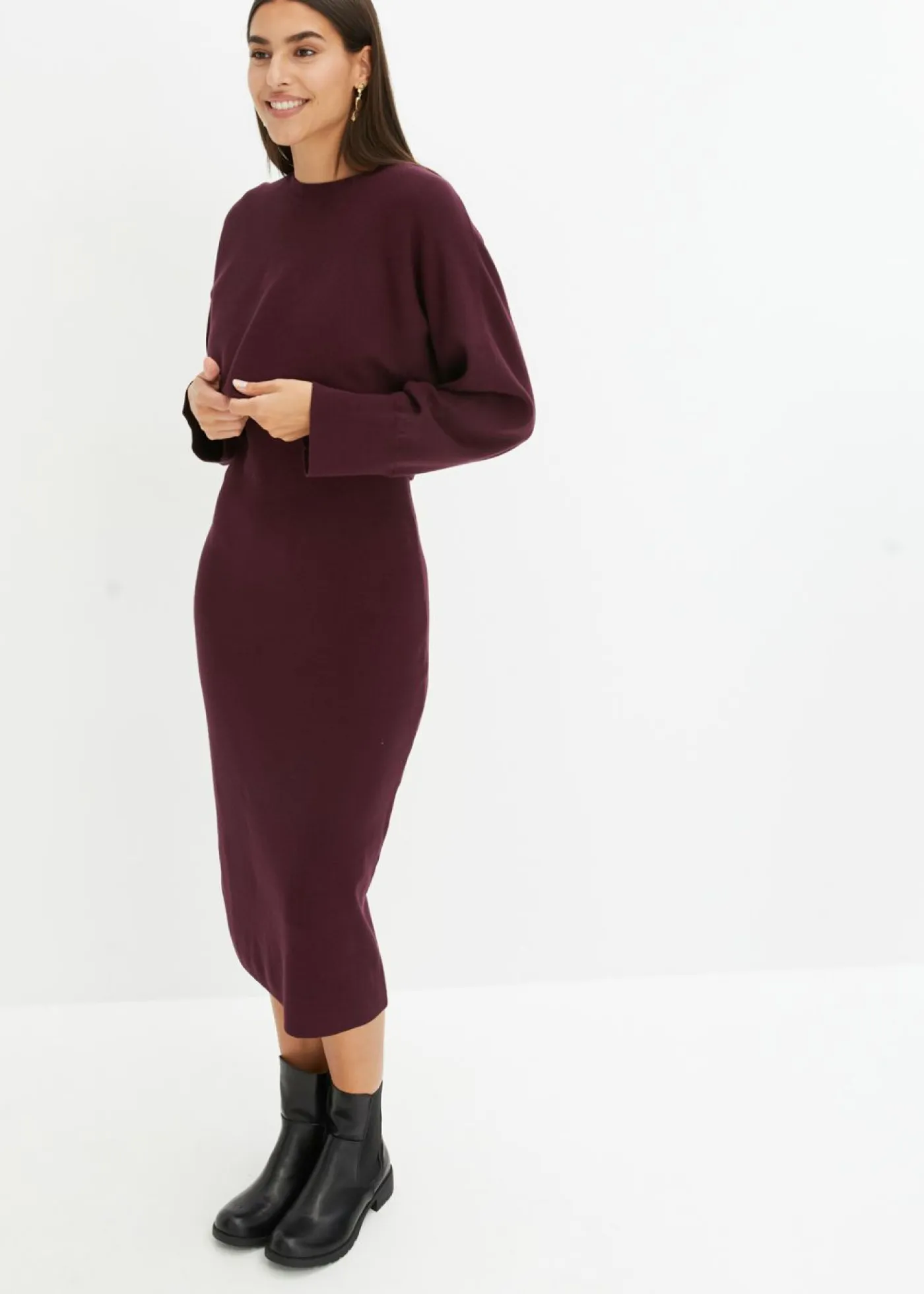 bonprix bonprix Vestidos>Conjunto de vestido de punto (2 piezas) rojo burdeos