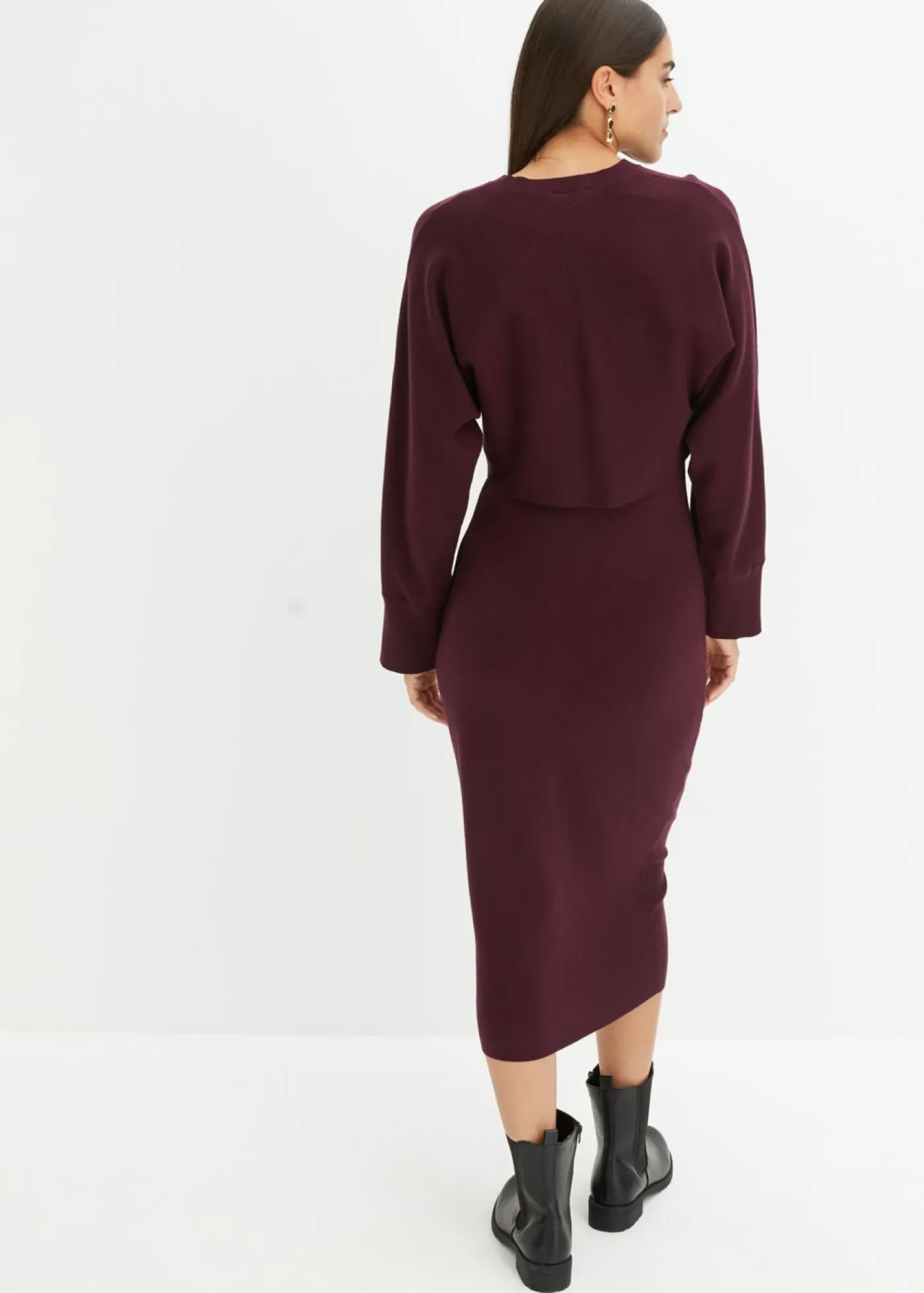 bonprix bonprix Vestidos>Conjunto de vestido de punto (2 piezas) rojo burdeos