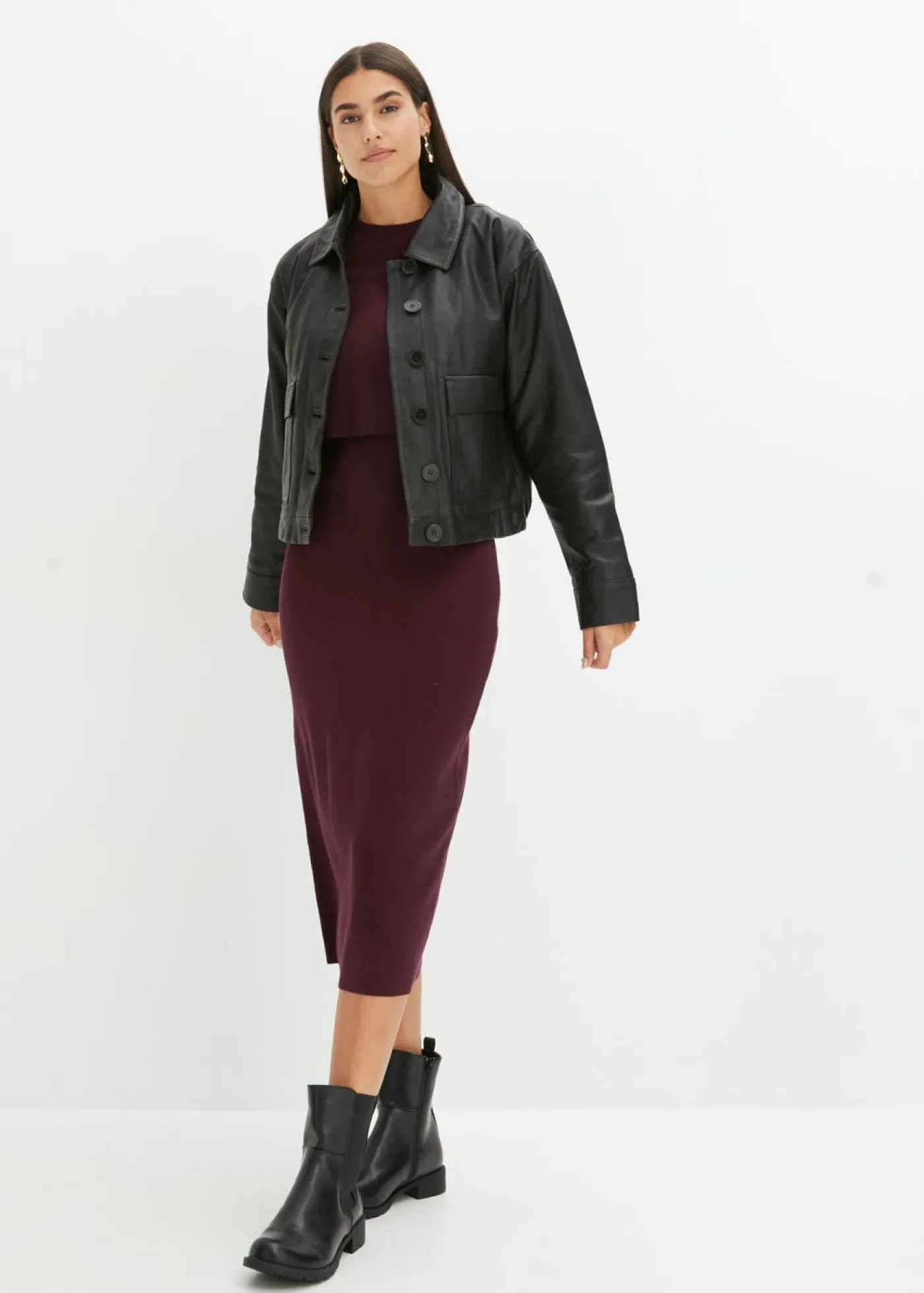 bonprix bonprix Vestidos>Conjunto de vestido de punto (2 piezas) rojo burdeos