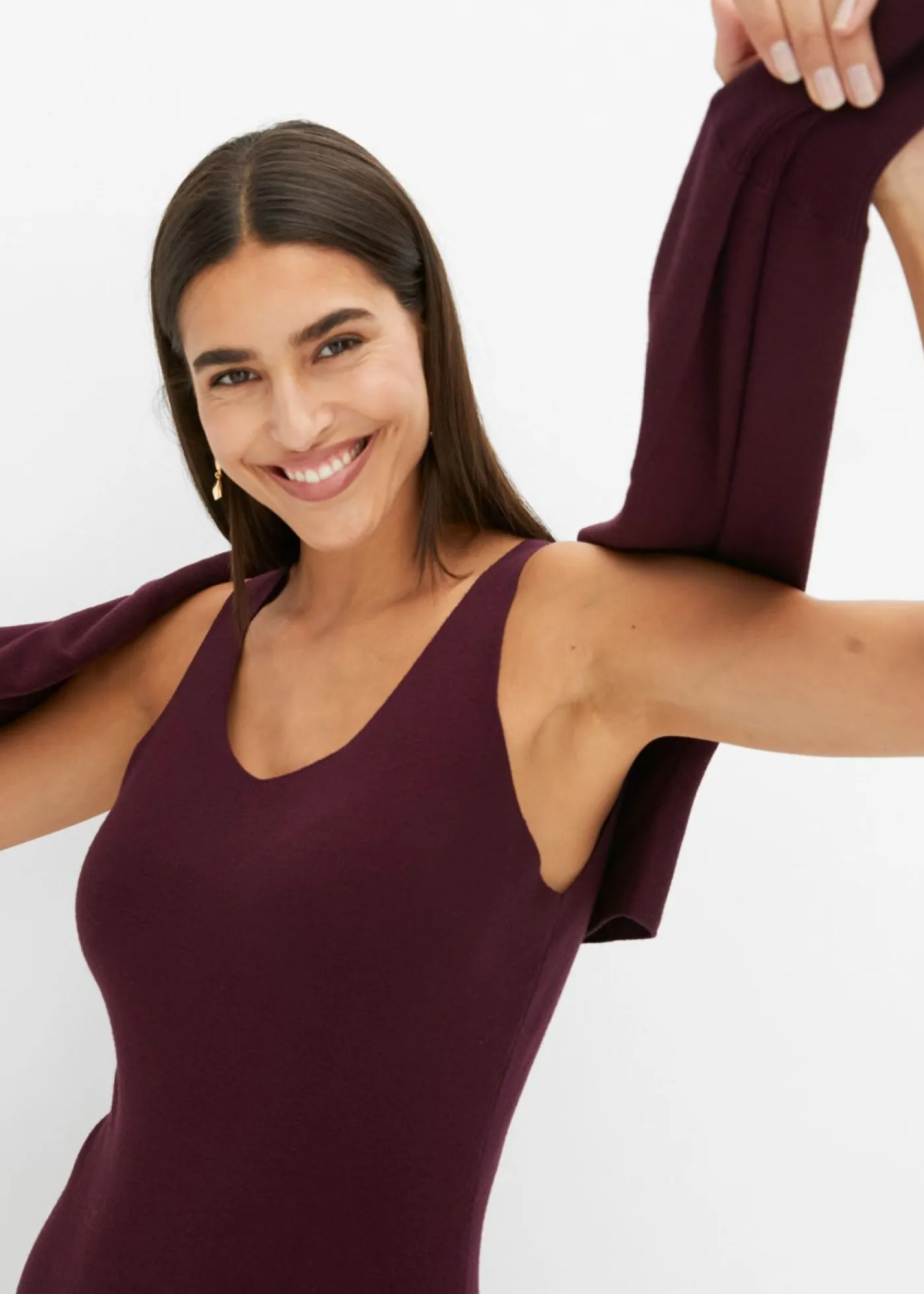 bonprix bonprix Vestidos>Conjunto de vestido de punto (2 piezas) rojo burdeos