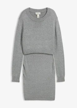 bonprix bonprix Premamá>Conjunto premamá de 2 piezas compuesto por jersey y falda de algodón con hilo brillante Gris jaspeado