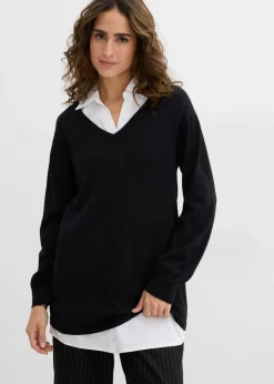 bonprix bonprix Premamá>Conjunto premamá/de lactancia compuesto por jersey y blusa sin mangas de algodón orgánico Negro-blanco