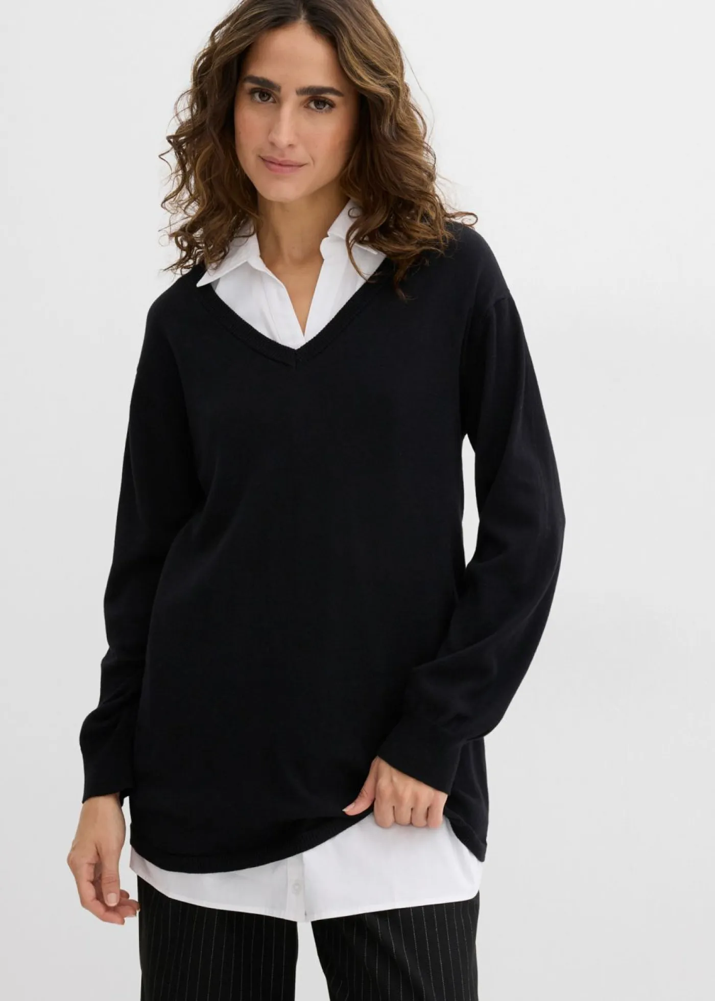 bonprix bonprix Premamá>Conjunto premamá/de lactancia compuesto por jersey y blusa sin mangas de algodón orgánico Negro-blanco