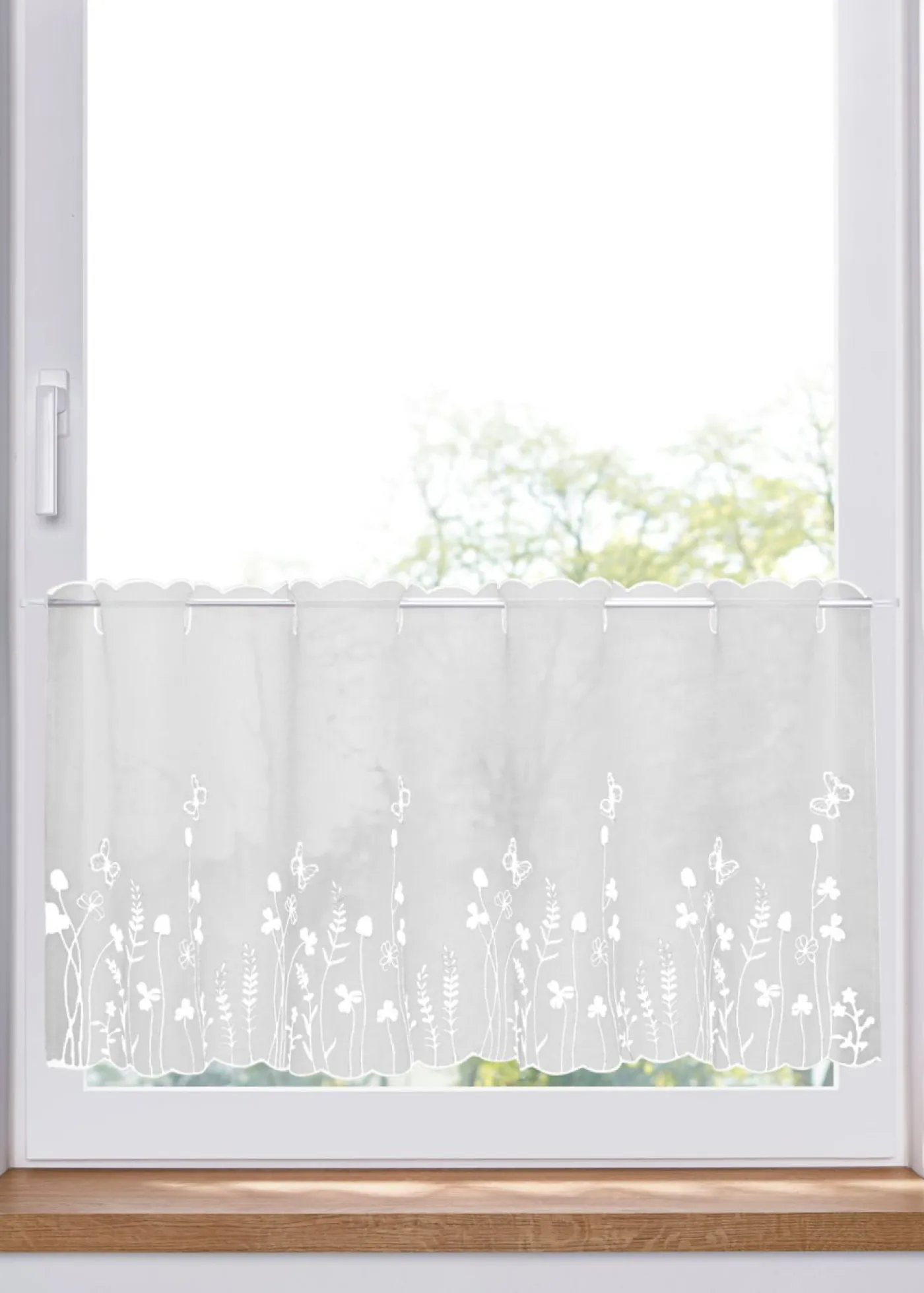 bonprix bonprix Primavera|Cortinas Baratas>Cortina con bordado de flores blanco + blanco
