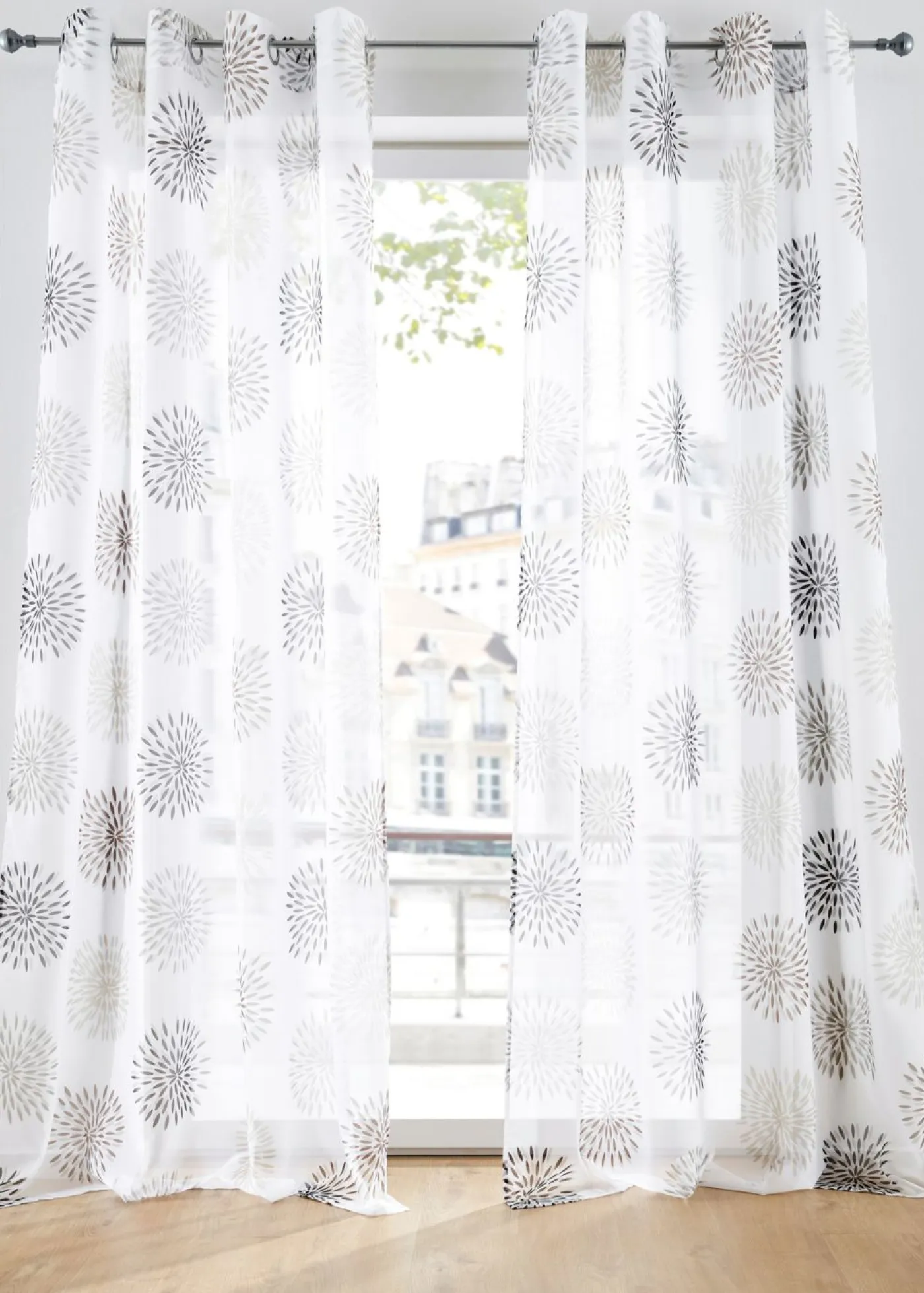 bonprix bonprix Muebles De Comedor·Cortinas Y Estores|Muebles De Sala De Estar·Cortinas De Salón>Cortina con círculos, también en tamaño extralargo (1 unidad) Blanco-marrón