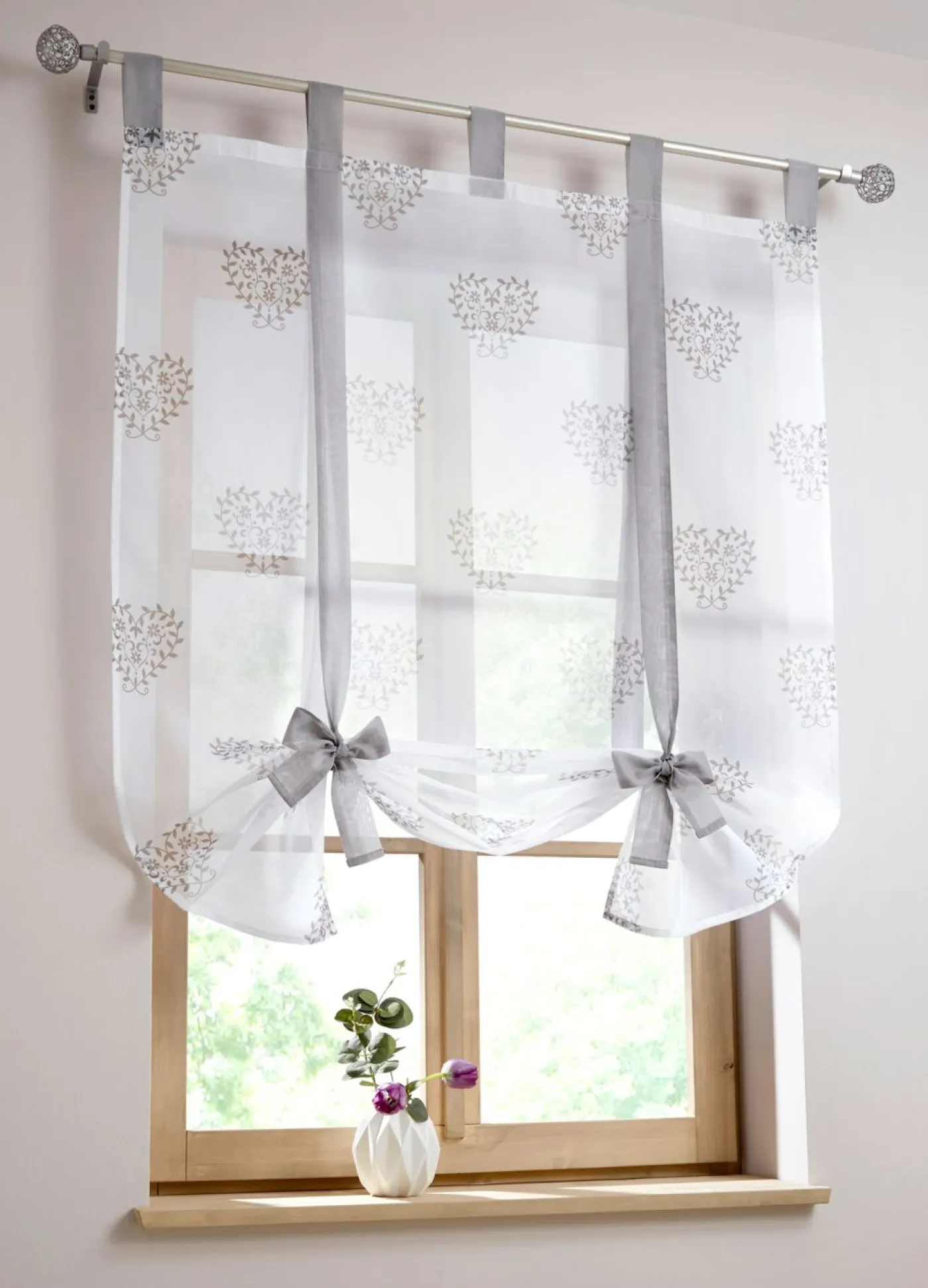 bonprix bonprix Cortinas Baratas|Estores Romanos>Cortina con estampado de corazones con poliéster reciclado Blanco-gris