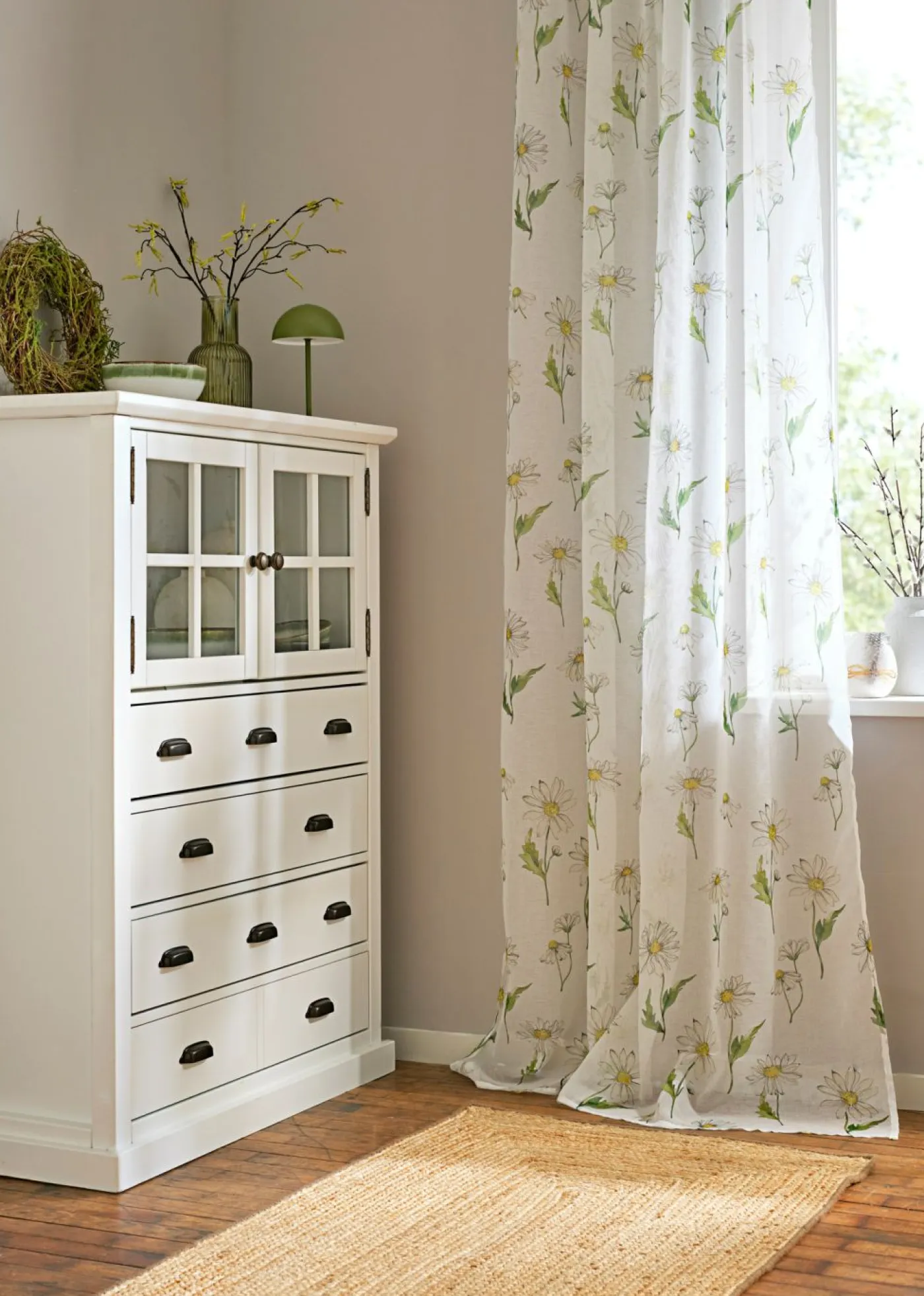 bonprix bonprix Muebles De Comedor·Cortinas Y Estores|Muebles De Sala De Estar·Cortinas De Salón>Cortina con estampado de flores (1 unidad) Blanco-verde