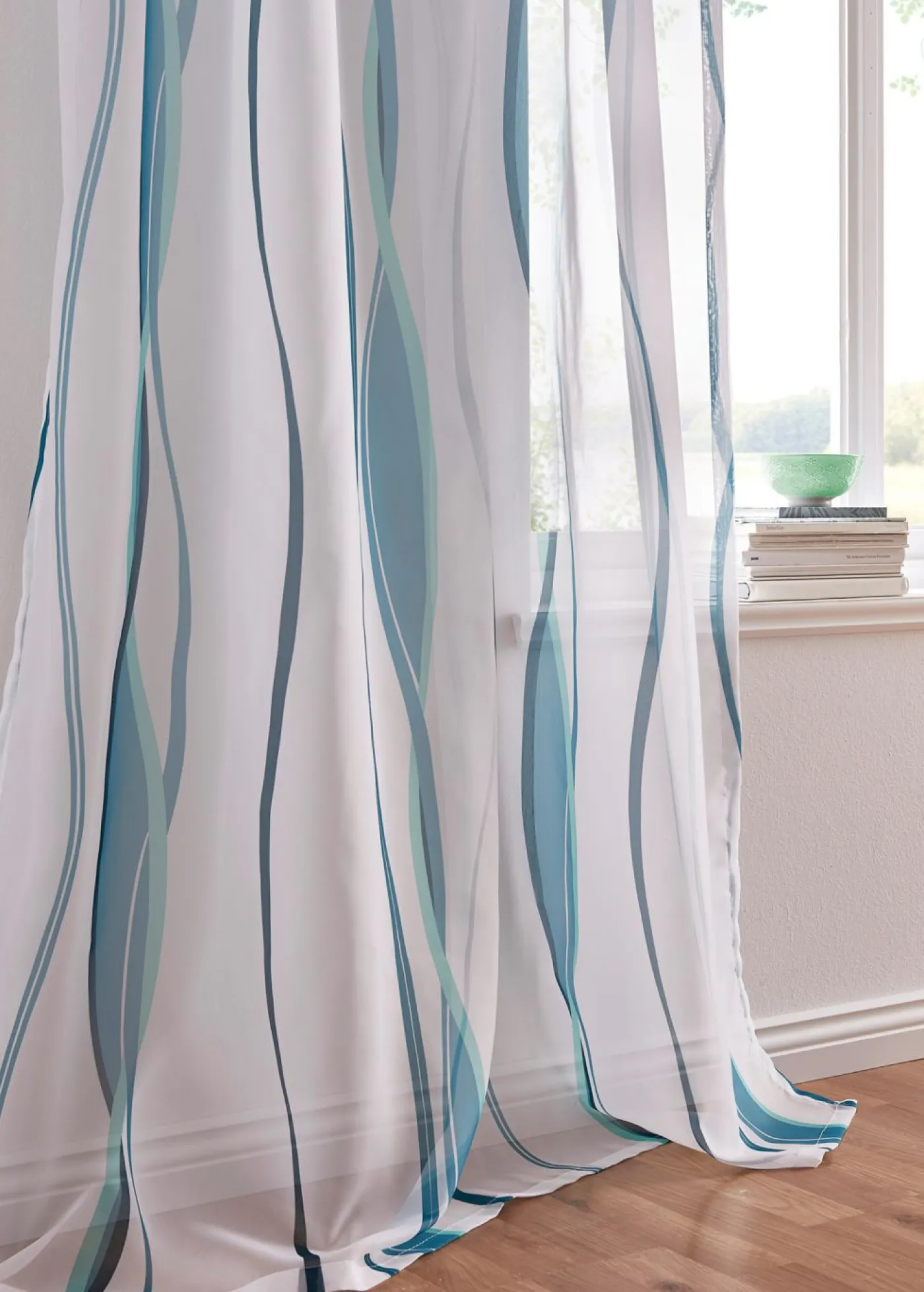 bonprix bonprix Cortinas Baratas|Todas Las Cortinas>Cortina con patrón de ondas (1 unidad) Verde azulado