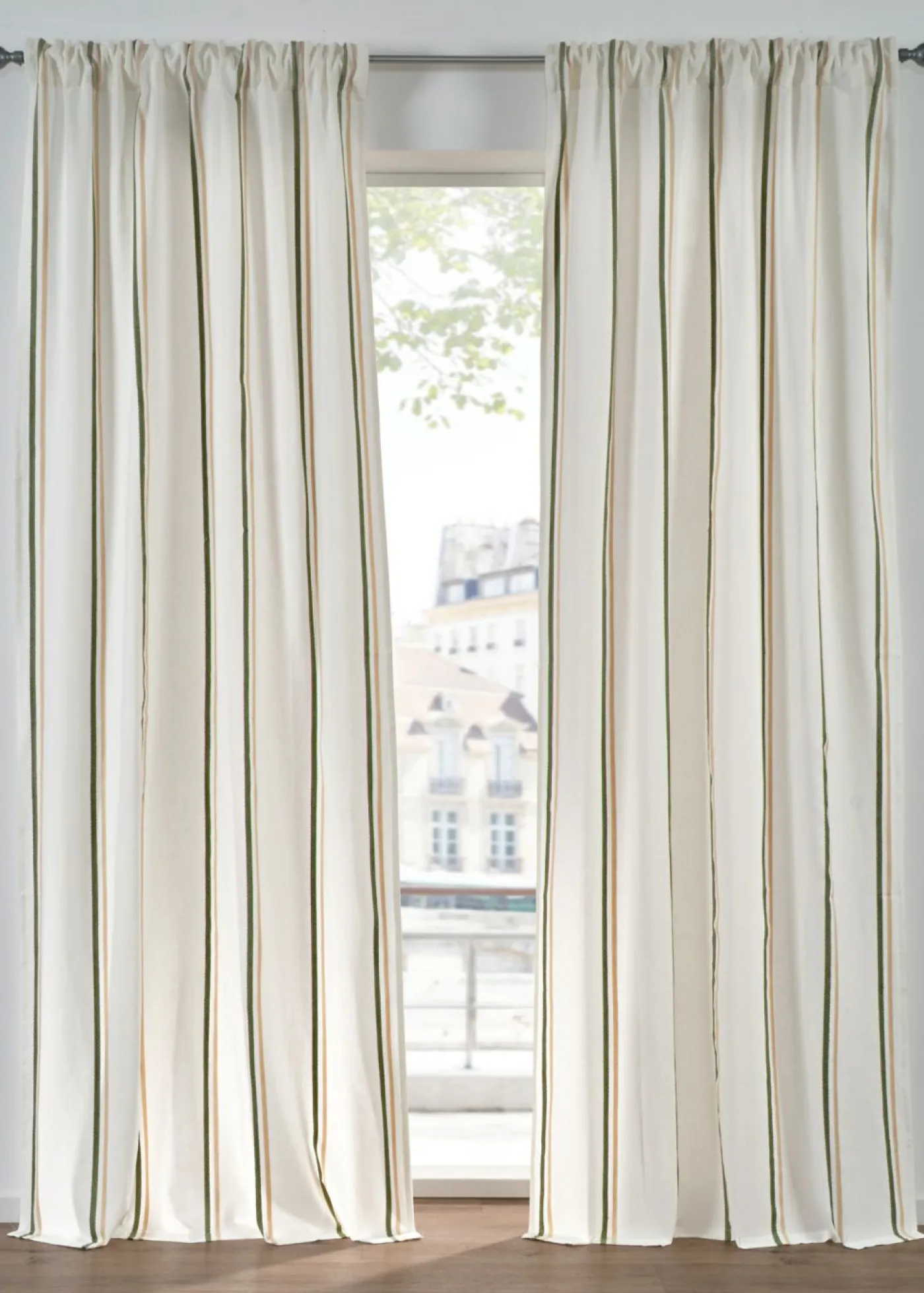bonprix bonprix Muebles De Sala De Estar·Cortinas De Salón|Cortinas Para Dormitorio>Cortina con rayas (1 unidad) crema-arena-verde oscuro rayas verticales