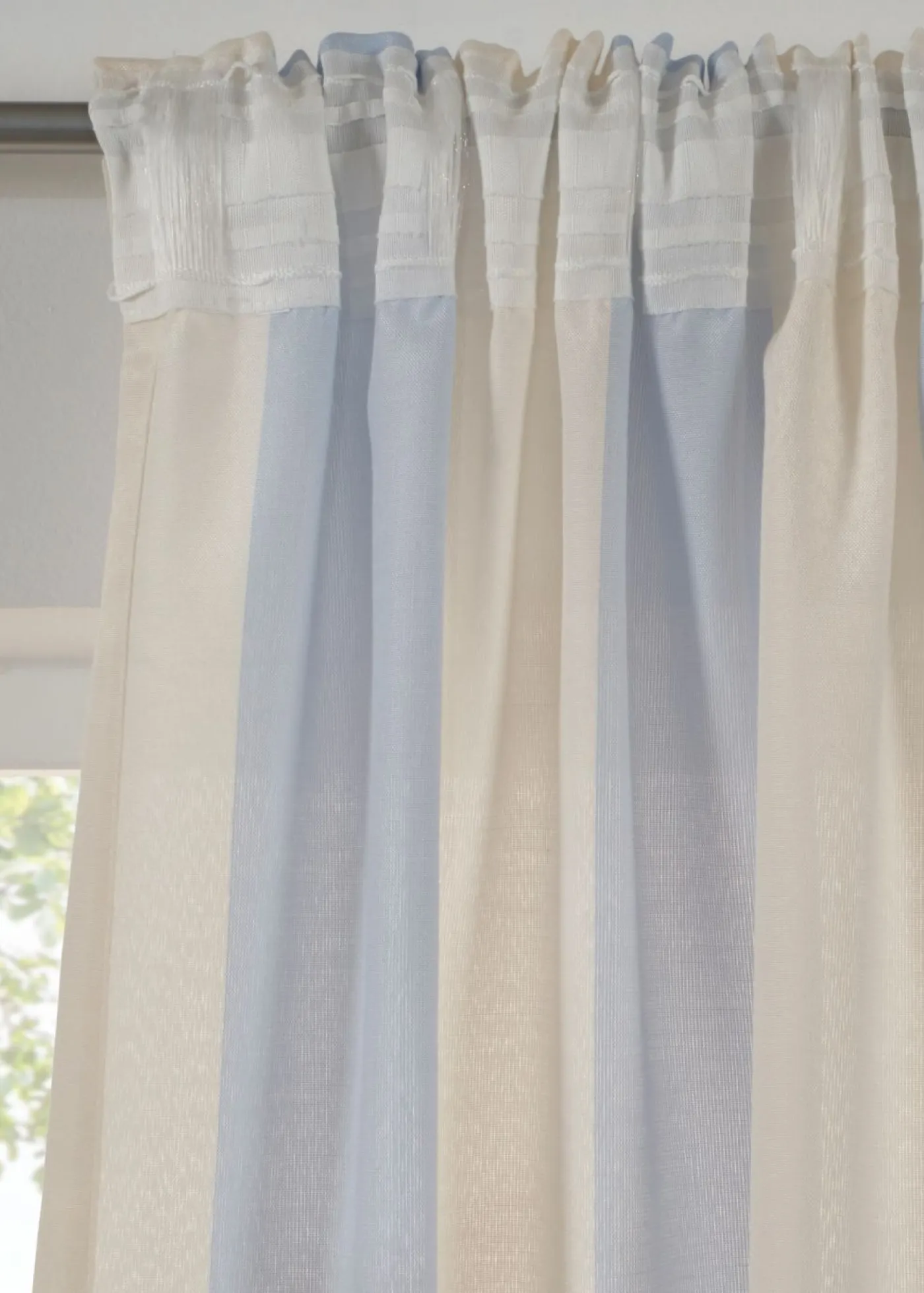 bonprix bonprix Muebles De Sala De Estar·Cortinas De Salón|Primavera>Cortina con rayas y poliéster reciclado (1 unidad) azul/crema rayas verticales