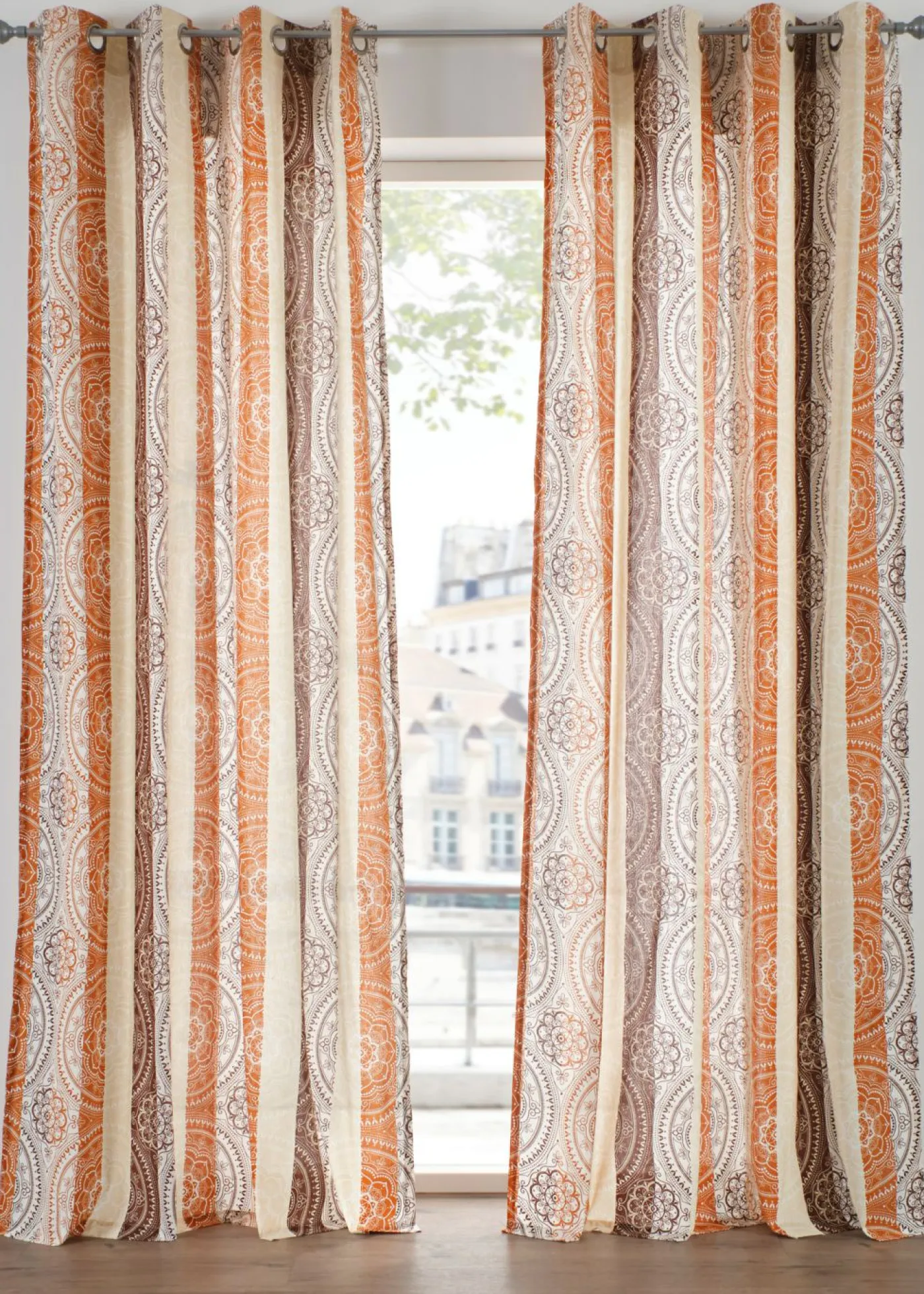 bonprix bonprix Muebles De Sala De Estar·Cortinas De Salón|Cortinas Para Dormitorio>Cortina con rayas y poliéster reciclado (1 unidad) naranja-rojo con rayas