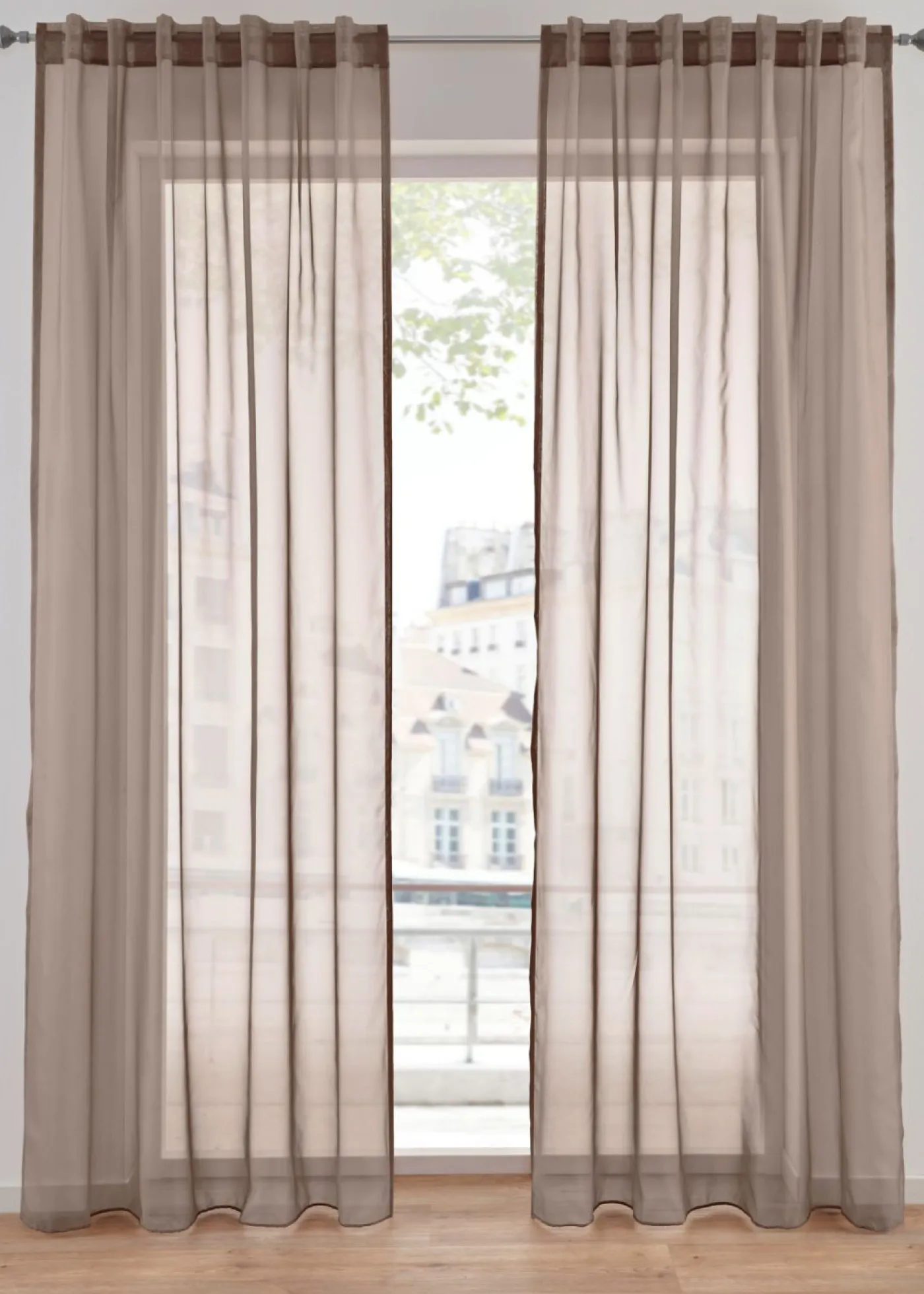 bonprix bonprix Muebles De Comedor·Cortinas Y Estores|Muebles De Sala De Estar·Cortinas De Salón>Cortina de gasa ligera con lazos ocultos (1 unidad) Marrón grisáceo