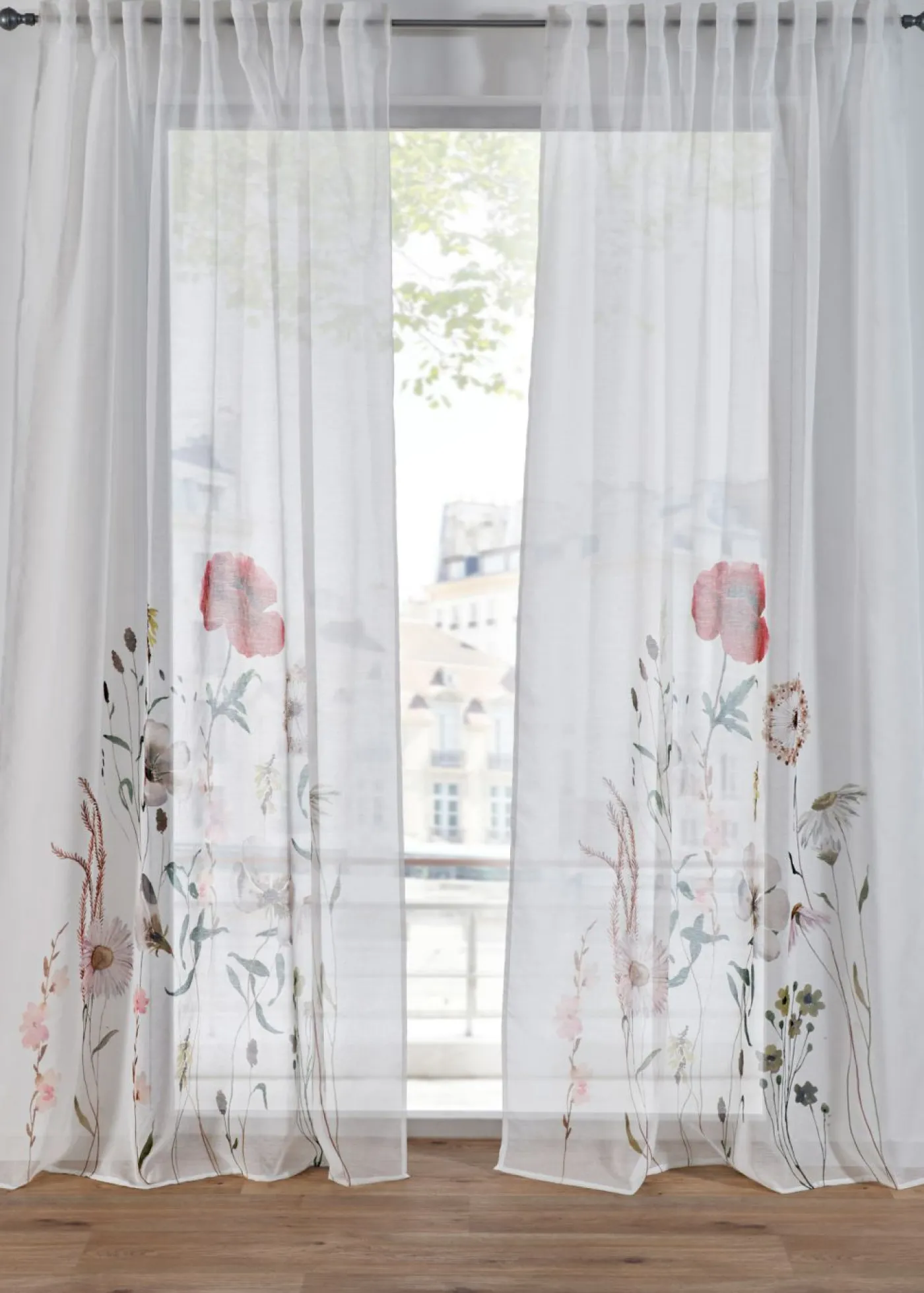 bonprix bonprix Cortina de poliéster reciclado con estampado de flores (1 unidad)