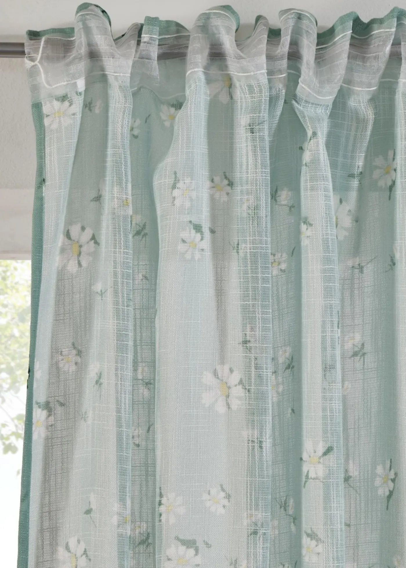 bonprix bonprix Muebles De Sala De Estar·Cortinas De Salón|Cortinas Para Dormitorio>Cortina de poliéster reciclado con estampado de flores (1 unidad) verde-blanco con flores