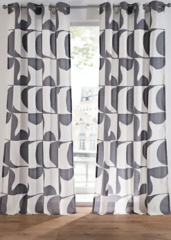 bonprix bonprix Muebles De Comedor·Cortinas Y Estores|Muebles De Sala De Estar·Cortinas De Salón>Cortina de poliéster reciclado con estampado gráfico (1 unidad) Negro-blanco
