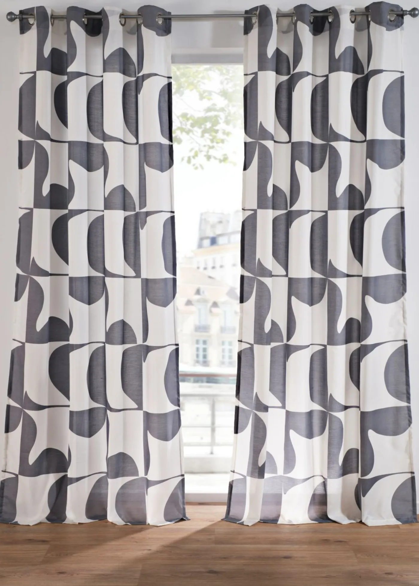 bonprix bonprix Muebles De Comedor·Cortinas Y Estores|Muebles De Sala De Estar·Cortinas De Salón>Cortina de poliéster reciclado con estampado gráfico (1 unidad) Negro-blanco