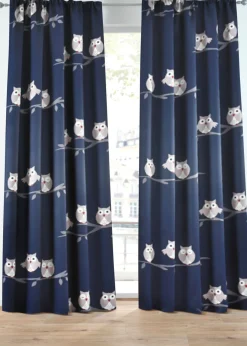 bonprix bonprix Cortinas Opacas|Cortinas Para Dormitorio>Cortina oscurecedora con búhos (1 unidad) Azul