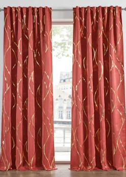 bonprix bonprix Muebles De Dormitorio·Cortinas Opacas|Cortinas Opacas>Cortina oscurecedora con estampado brillante (1 unidad) Marrón marsala/dorado