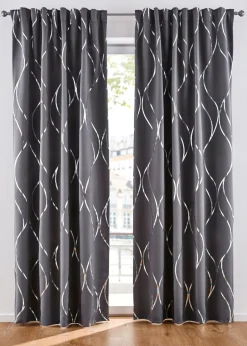 bonprix bonprix Muebles De Dormitorio·Cortinas Opacas|Cortinas Opacas>Cortina oscurecedora con estampado brillante (1 unidad) Gris oscuro-plata