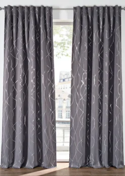 bonprix bonprix Muebles De Dormitorio·Cortinas Opacas|Cortinas Opacas>Cortina oscurecedora con brillo, también en tamaño extralargo (1 unidad) Gris-plata