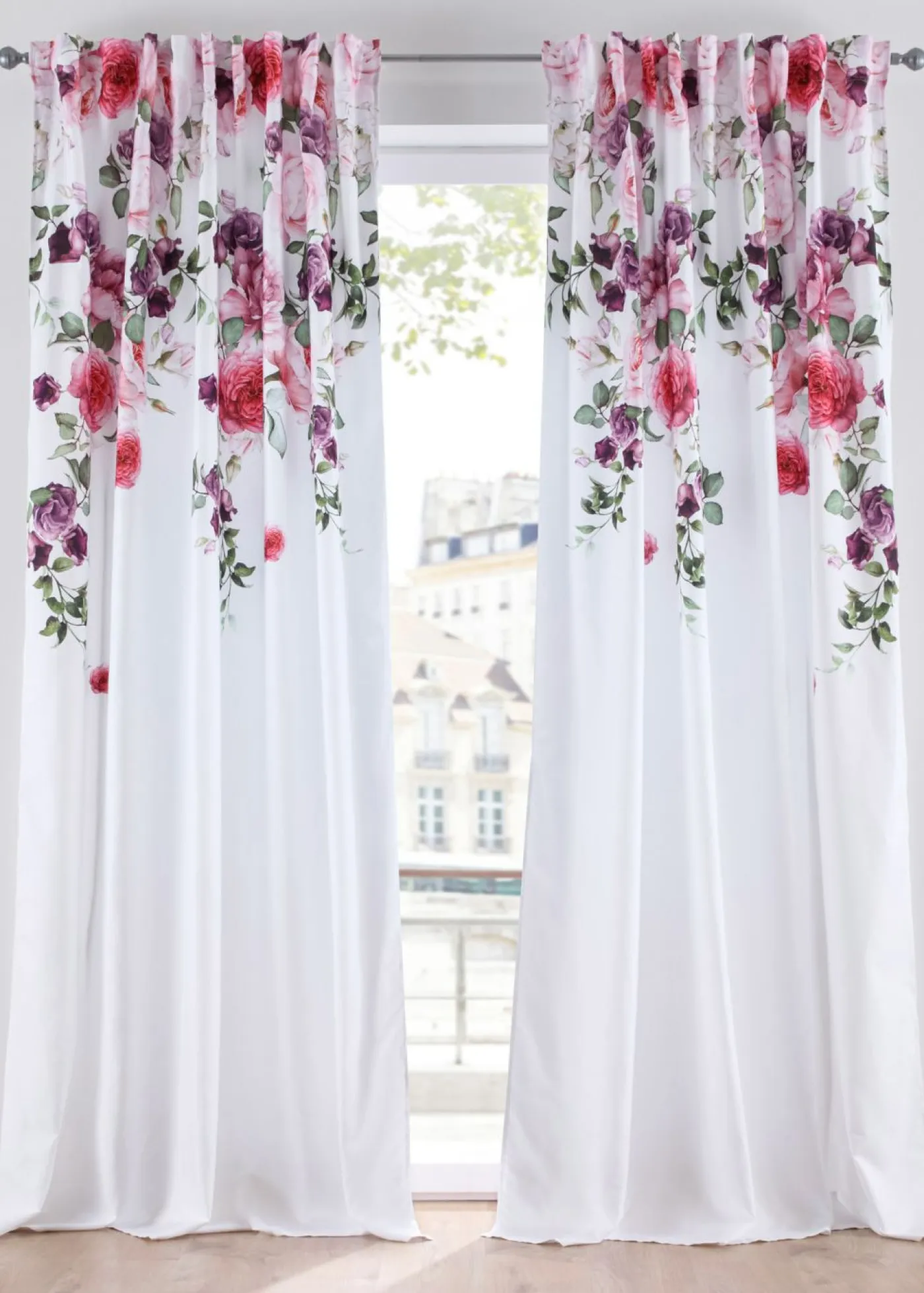 bonprix bonprix Muebles De Sala De Estar·Cortinas De Salón|Cortinas Para Dormitorio>Cortina (2 unidades) baya/blanco./púrpura con flores