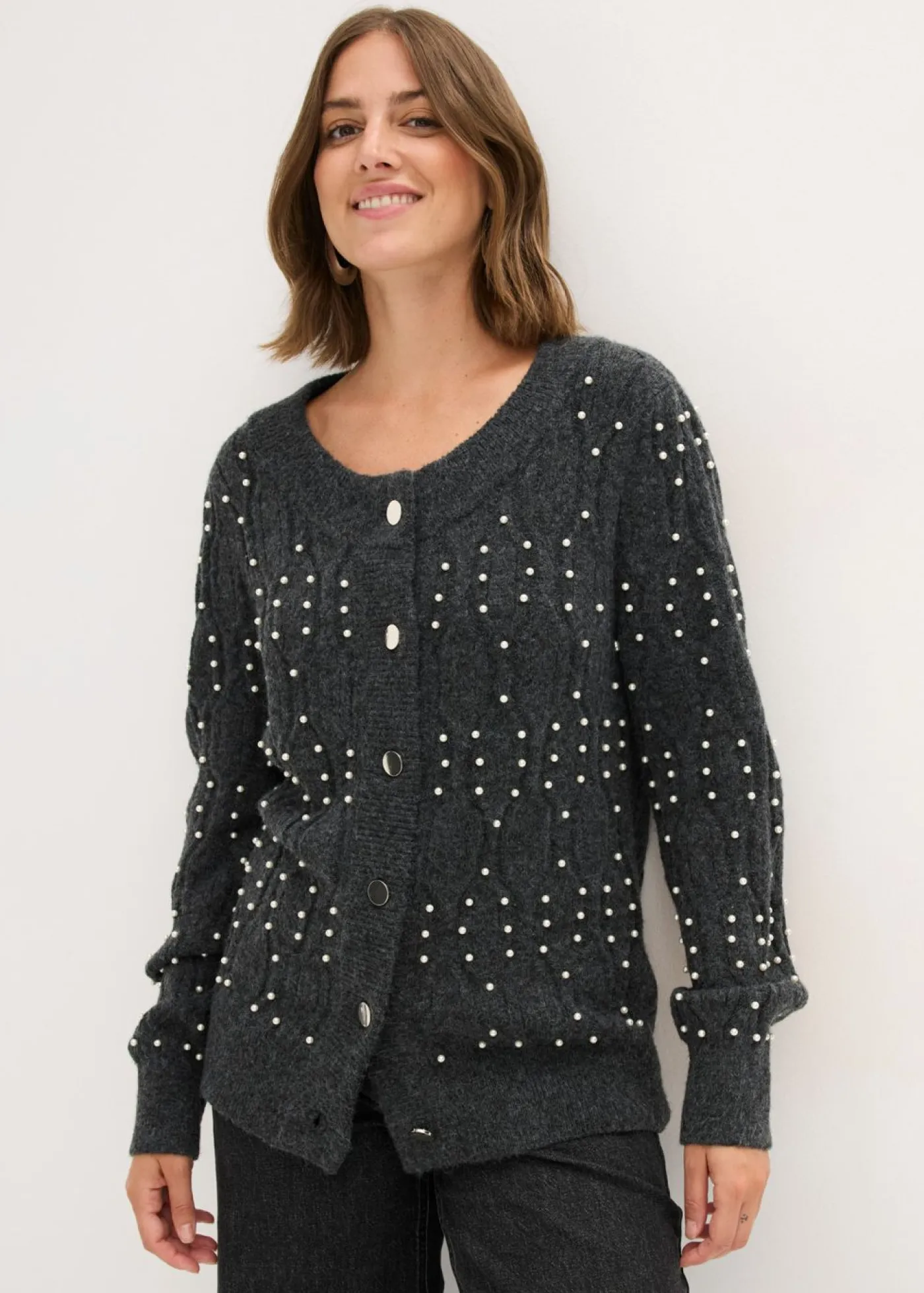 bonprix bonprix Ropa De Punto|Jerséis>Cárdigan antracita jaspeado moteado