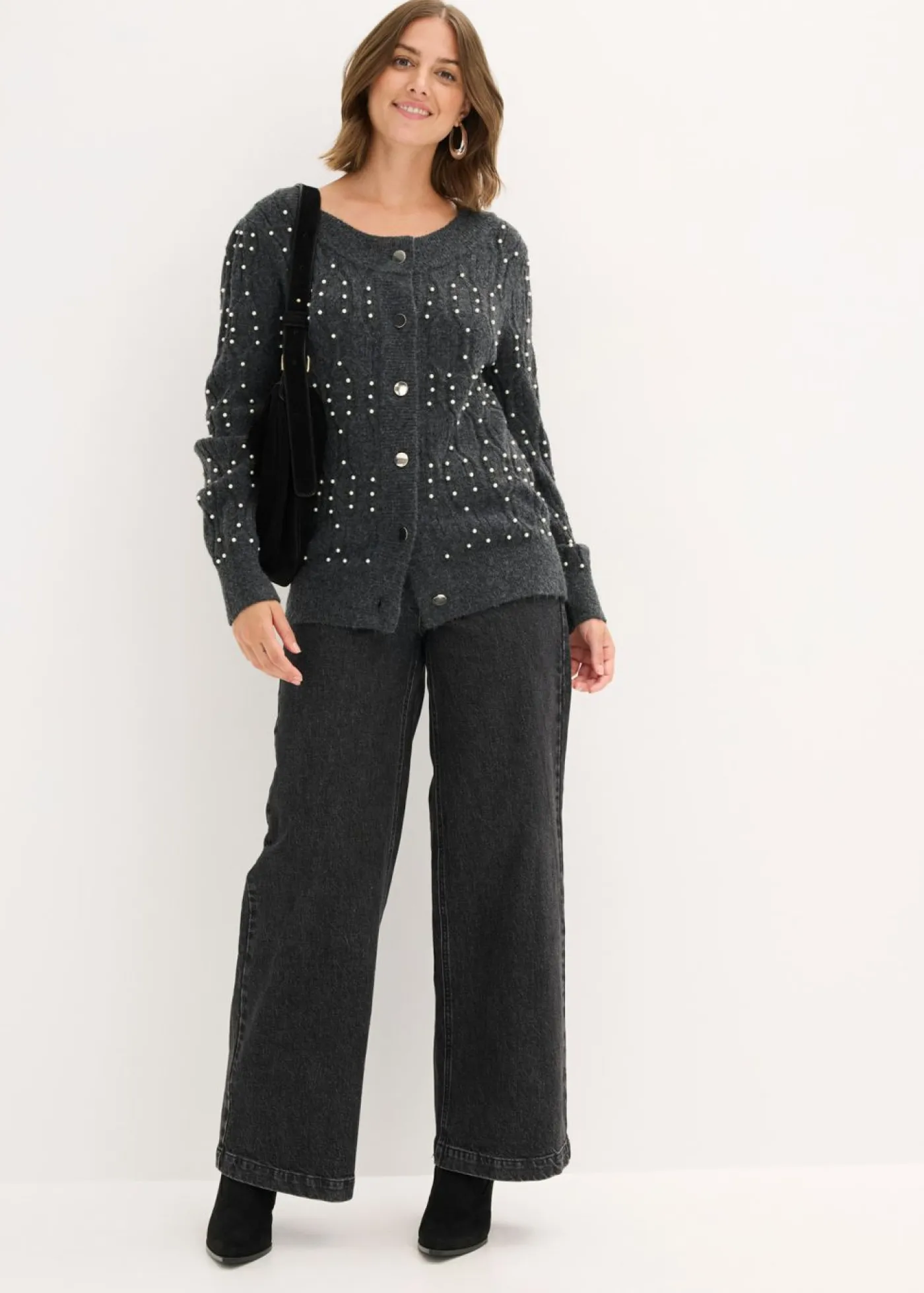 bonprix bonprix Ropa De Punto|Jerséis>Cárdigan antracita jaspeado moteado