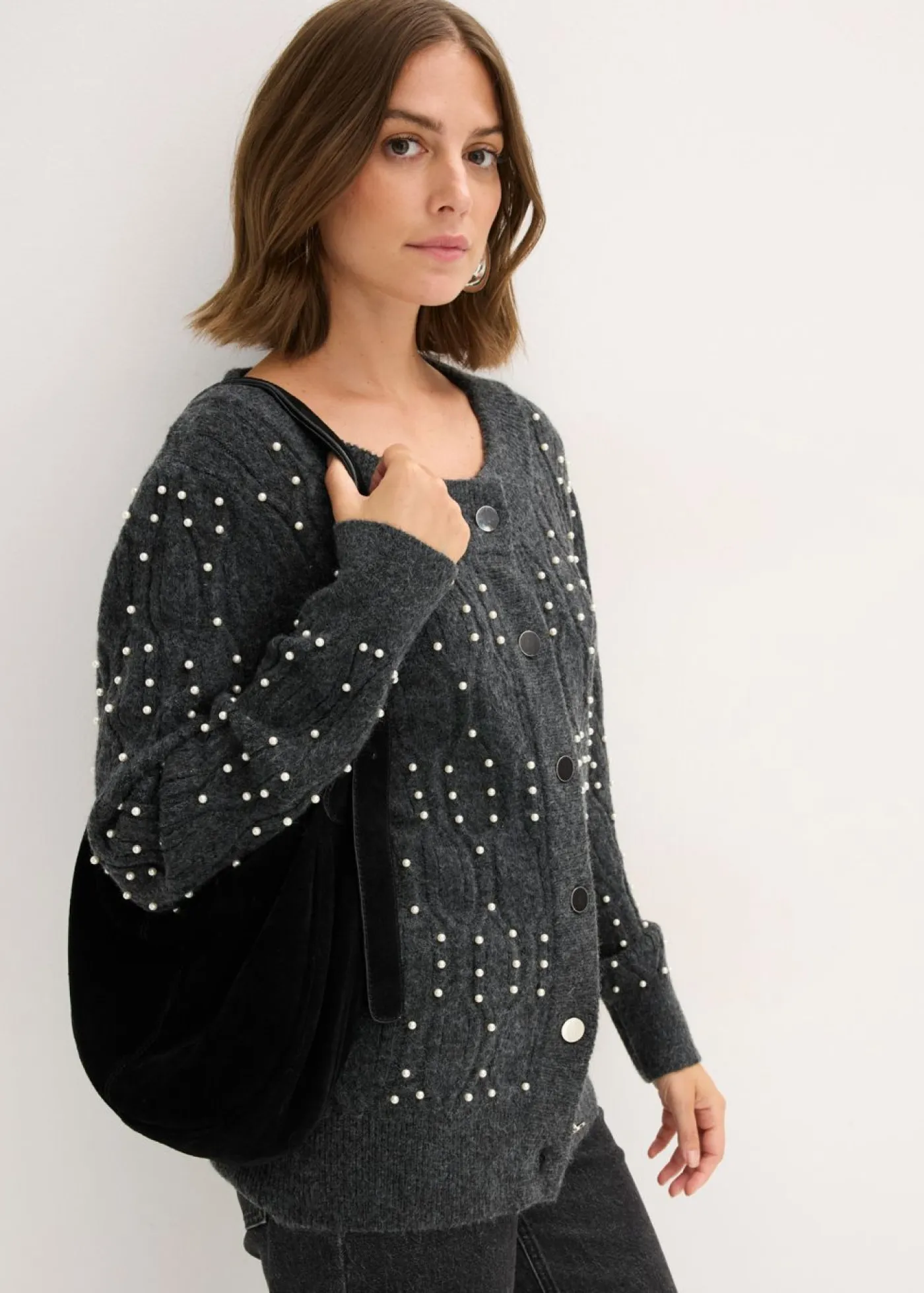 bonprix bonprix Ropa De Punto|Jerséis>Cárdigan antracita jaspeado moteado