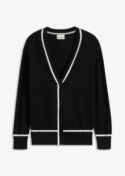 bonprix bonprix Jerséis|Ropa De Punto>Cárdigan con cuello en V Negro-blanco lana