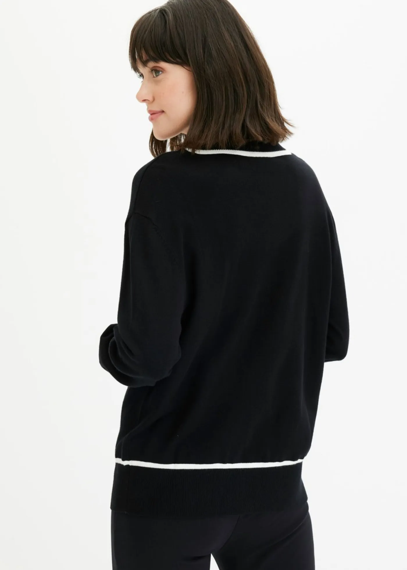 bonprix bonprix Jerséis|Ropa De Punto>Cárdigan con cuello en V Negro-blanco lana