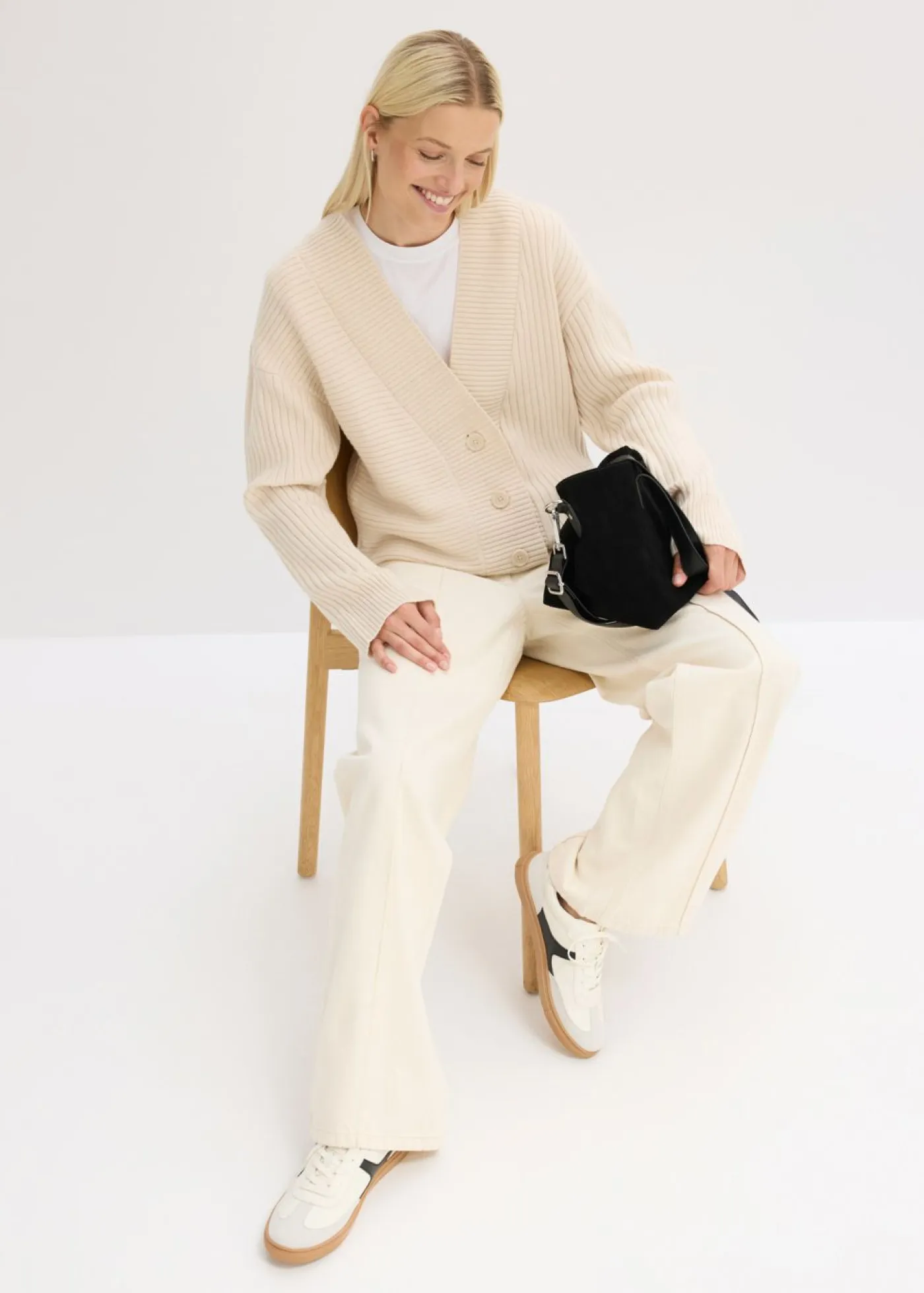 bonprix bonprix Jerséis|Ropa De Punto>Cárdigan con patrón de canalé gris guijarro moteado