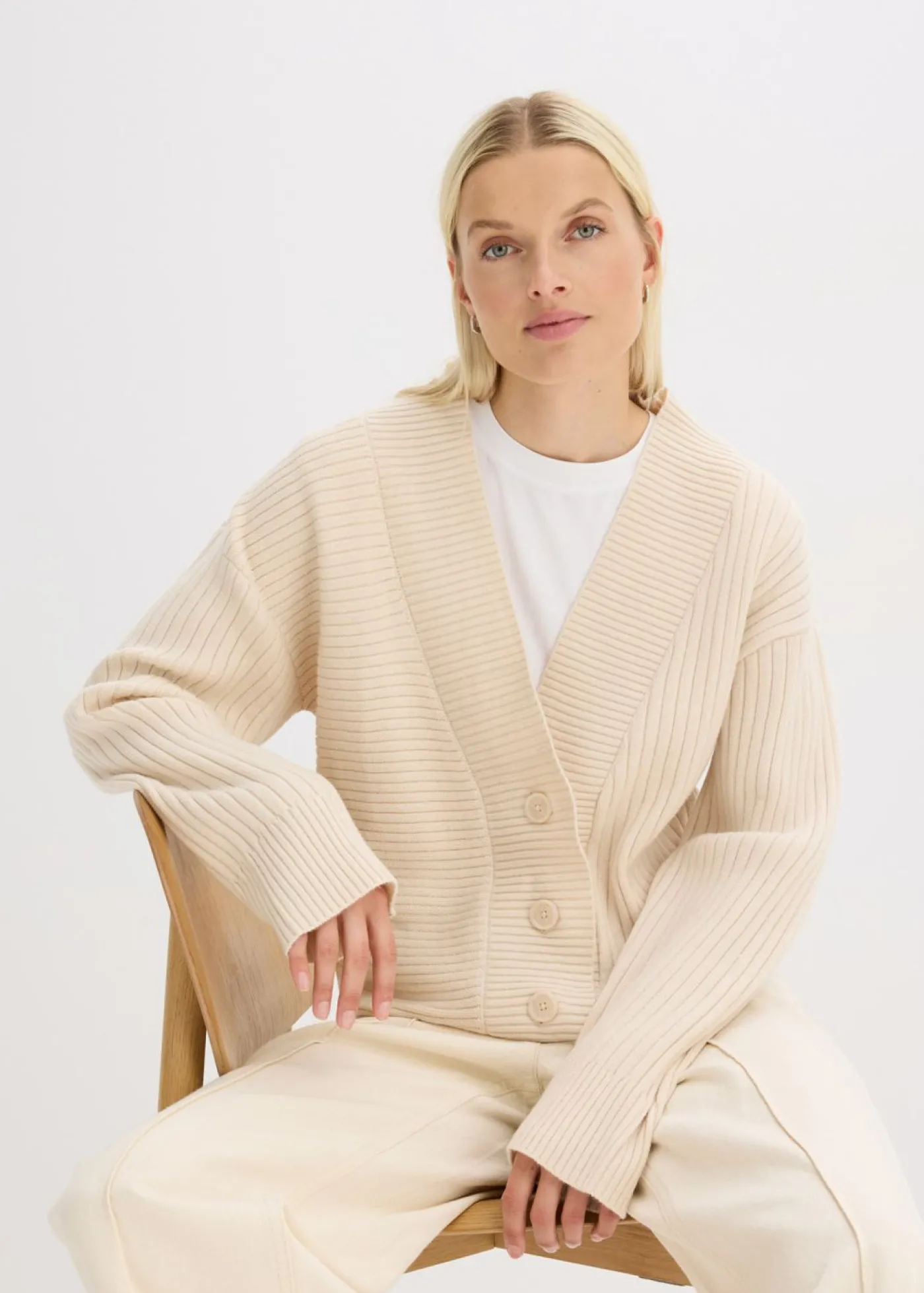 bonprix bonprix Jerséis|Ropa De Punto>Cárdigan con patrón de canalé gris guijarro moteado