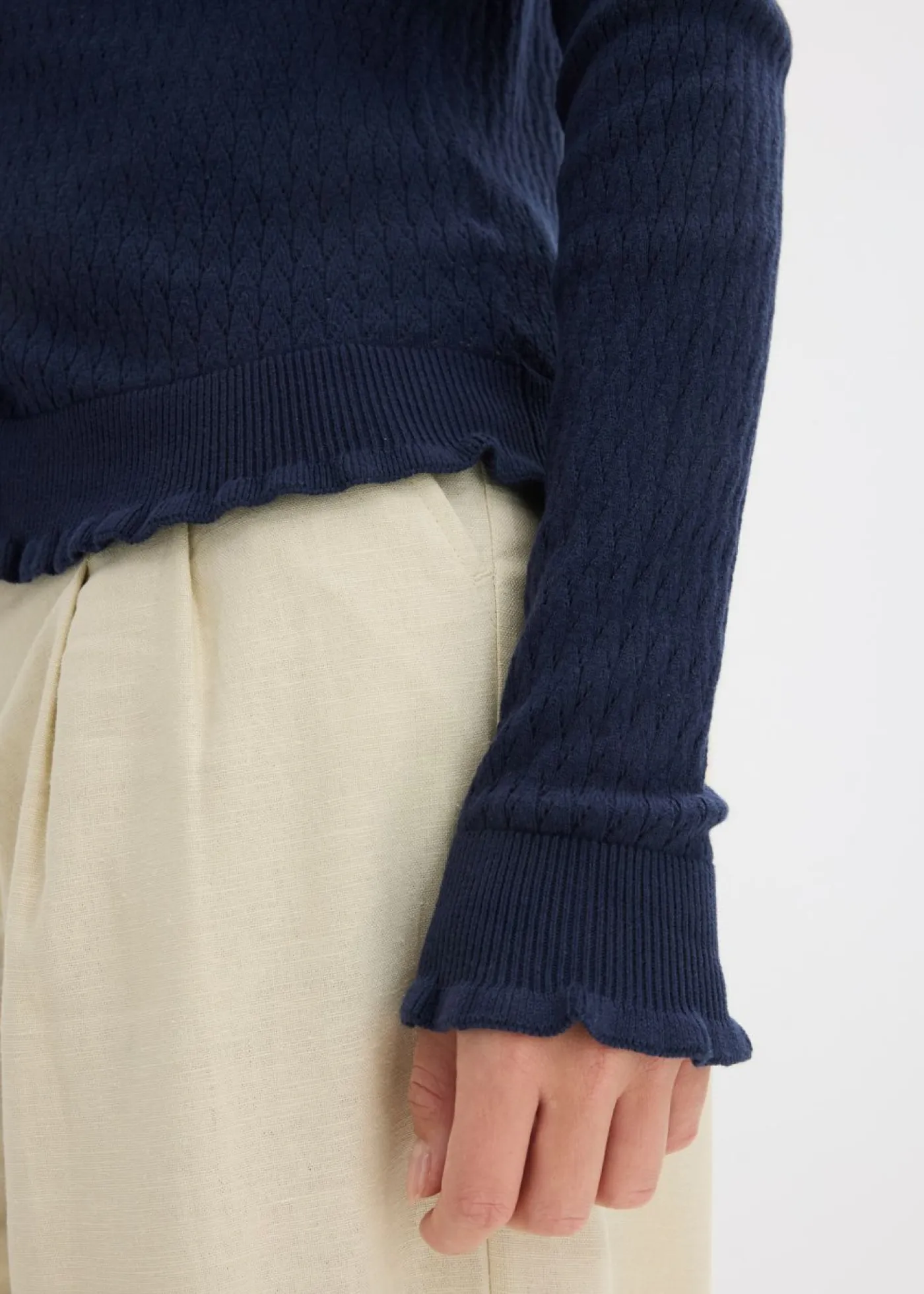 bonprix bonprix Jerséis|Novedades>Cárdigan de ajour de mezcla de algodón Azul marino