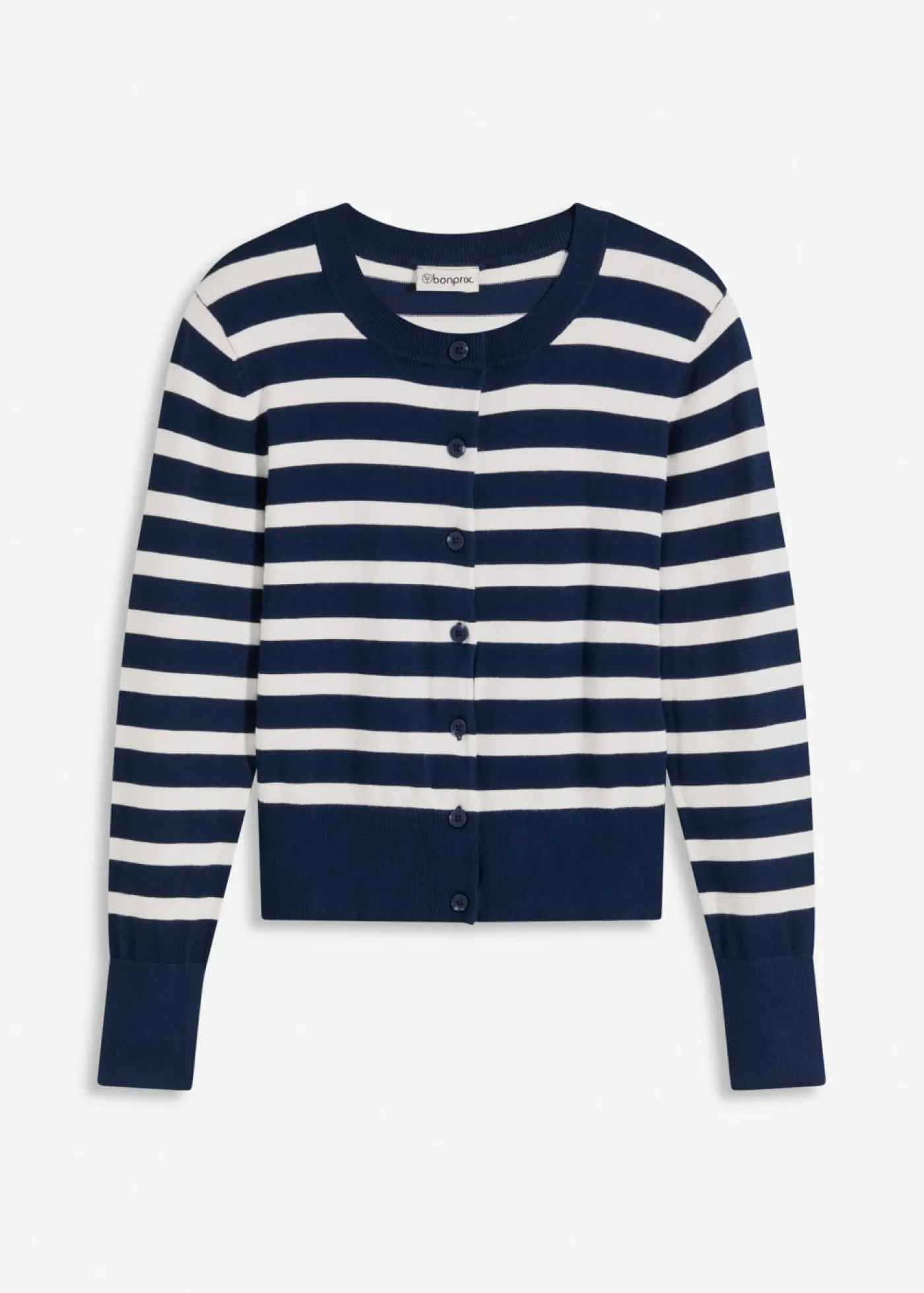 bonprix bonprix Jerséis|Ropa De Punto>Cárdigan de punto fino con rayas azul marino/blanco lana con rayas