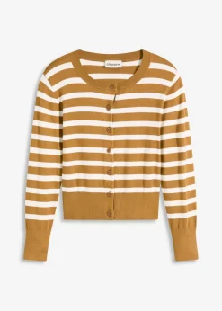 bonprix bonprix Jerséis|Ropa De Punto>Cárdigan de punto fino con rayas avellana-blanco lana con rayas