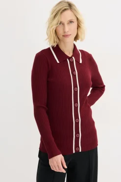 bonprix bonprix Jerséis|Ropa De Punto>Cárdigan Smart rojo rubí-blanco lana