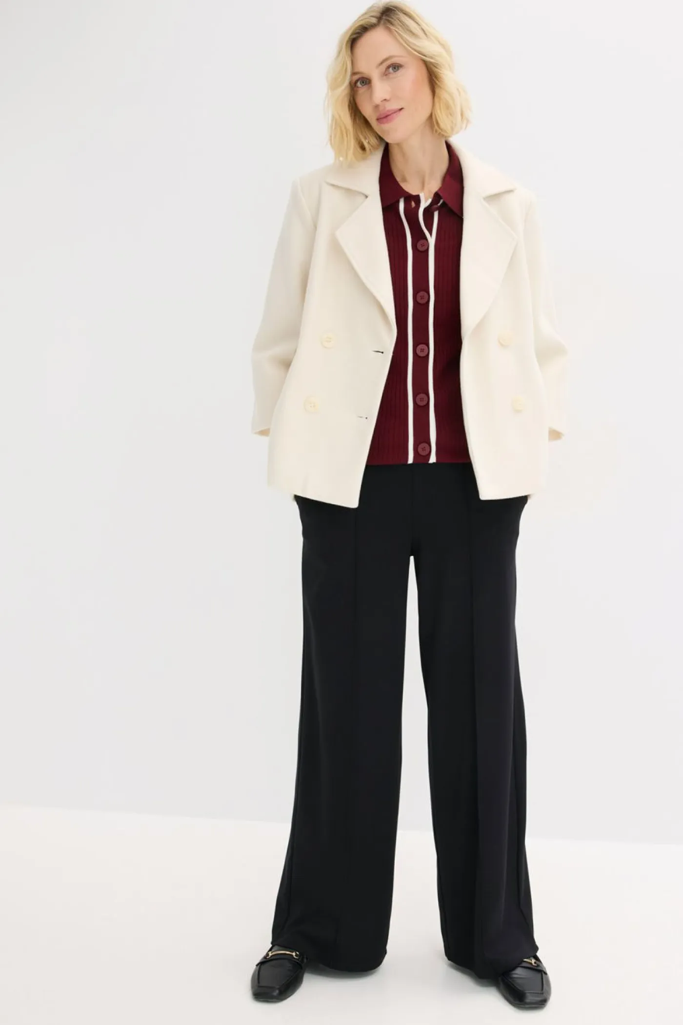 bonprix bonprix Jerséis|Ropa De Punto>Cárdigan Smart rojo rubí-blanco lana