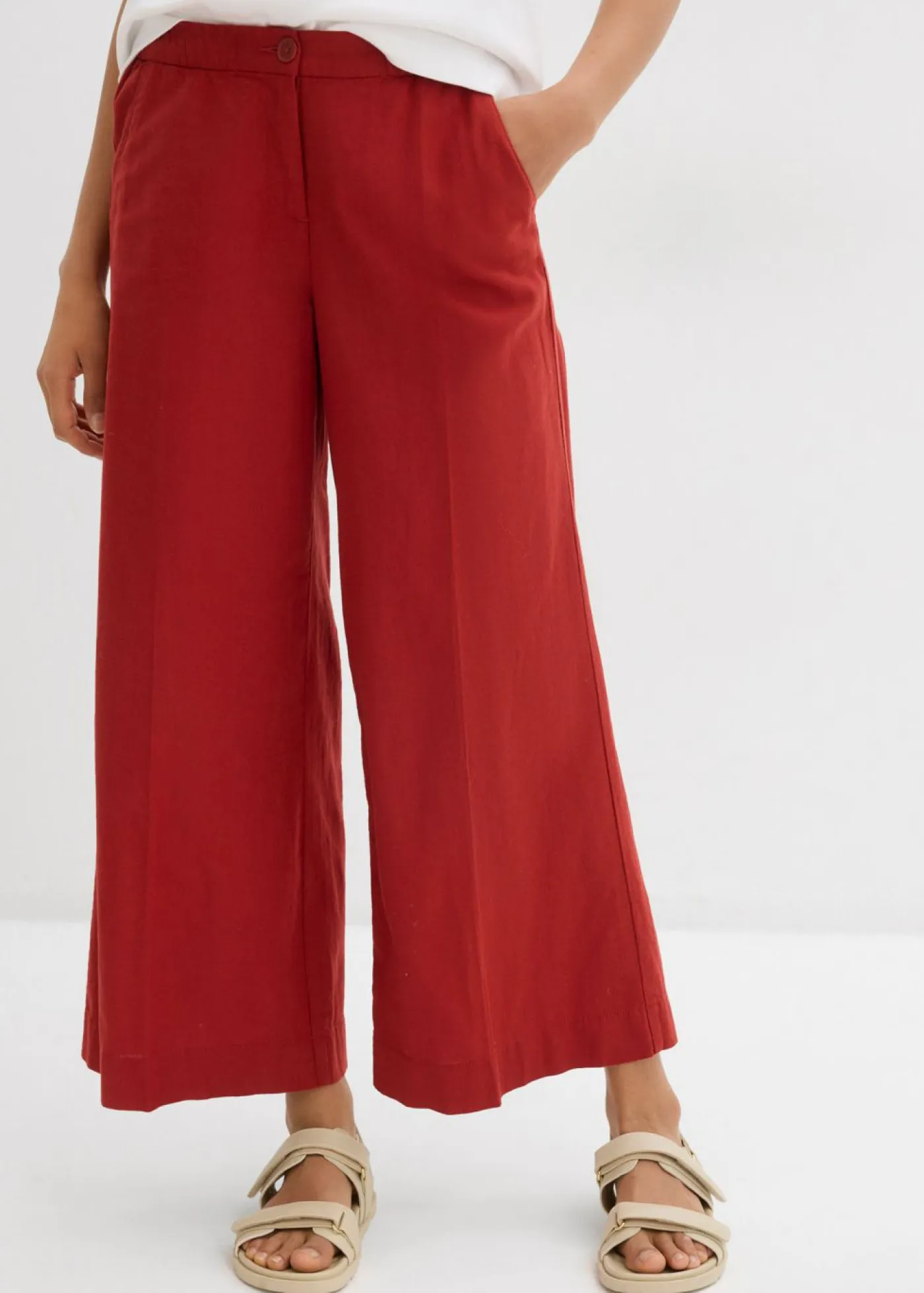 bonprix bonprix Esenciales|Pantalones>Culotte de mezcla de viscosa con cinturilla elástica rojo carmín