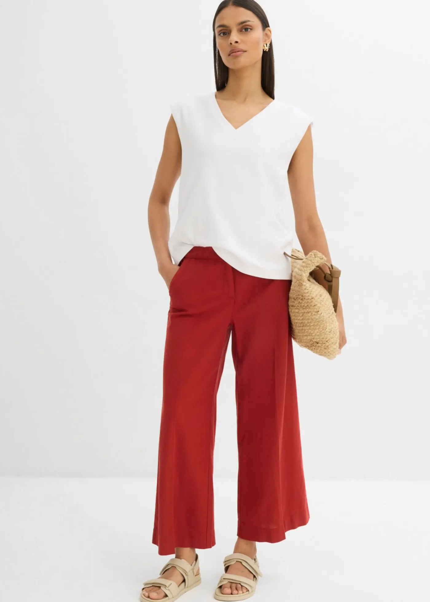 bonprix bonprix Esenciales|Pantalones>Culotte de mezcla de viscosa con cinturilla elástica rojo carmín