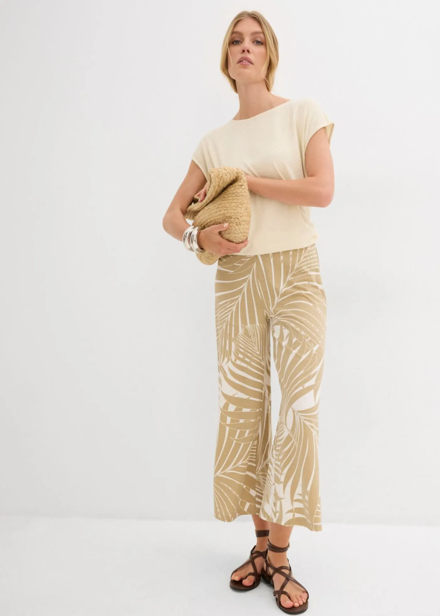 bonprix bonprix Pantalones>Culotte de mezcla de viscosa suave Blanco lana/beige nuevo estampado