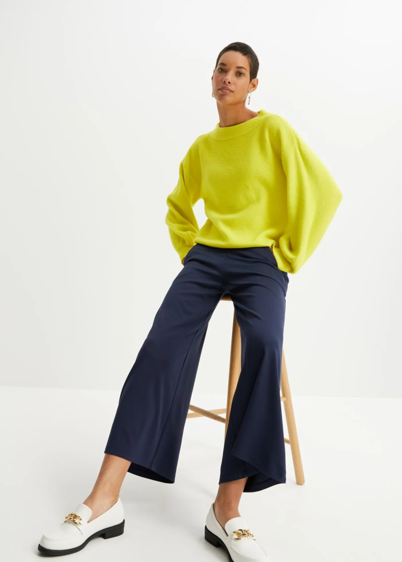 bonprix bonprix Pantalones|Novedades>Culotte de mezcla de viscosa Azul marino