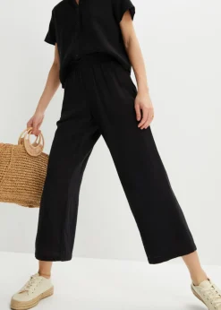 bonprix bonprix Pantalones>Culotte de muselina de algodón Negro