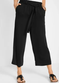 bonprix bonprix Pantalones>Culotte de viscosa con cinturón Negro