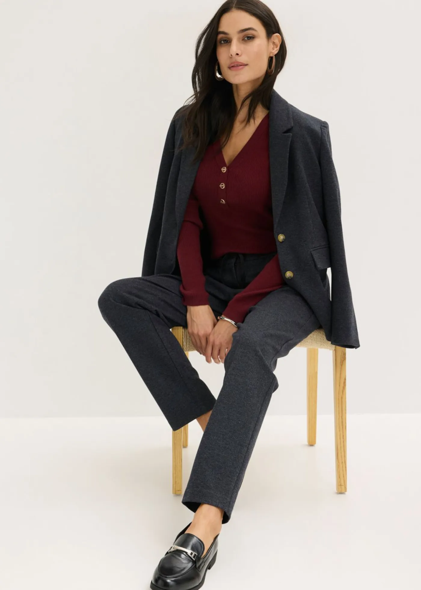 bonprix bonprix Pantalones>Elegante pantalón elástico Azul marino jaspeado