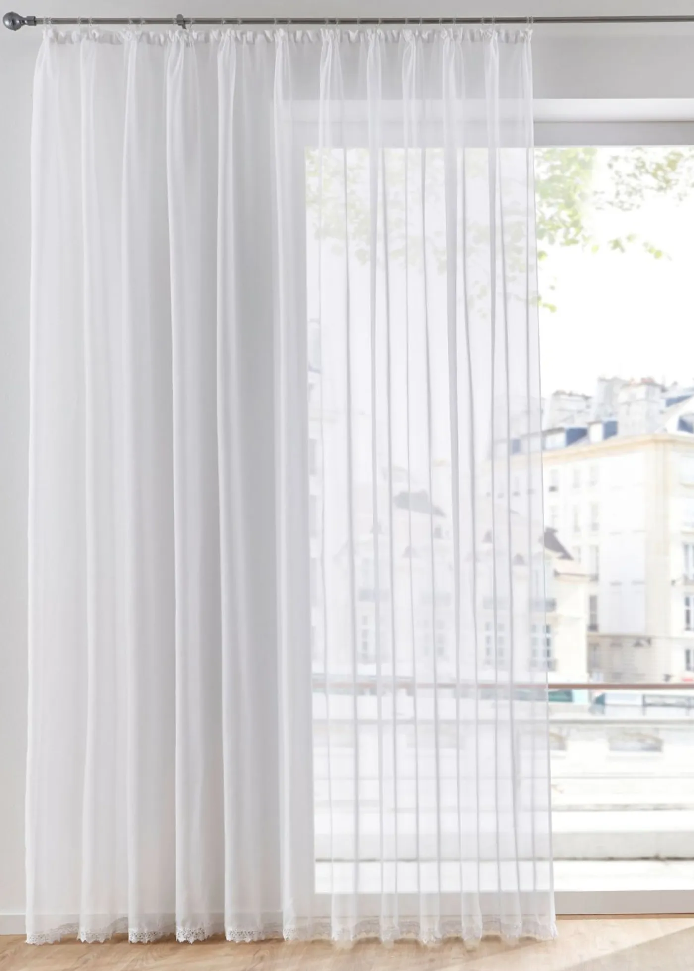 bonprix bonprix Cortinas Semitransparentes>Estor de poliéster reciclado con borde de encaje Blanco